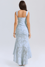 Maxi Dress Women Fitted Bodice Ruched Waist High Low Hem - Evergreen Outfits - Women Maxi Dress