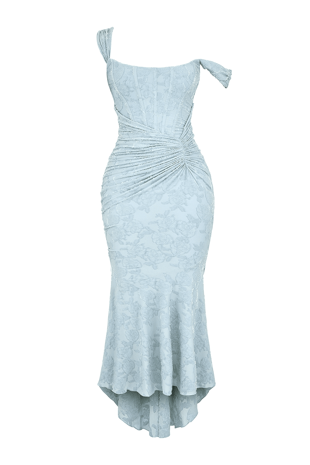 Maxi Dress Women Fitted Bodice Ruched Waist High Low Hem - Evergreen Outfits - Women Maxi Dress