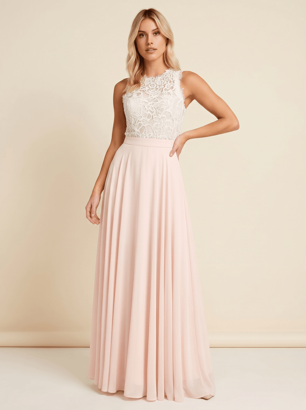 Maxi Dress Women Lace Bodice Sleeveless Fitted Waist - Evergreen Outfits- Women Maxi Dress