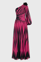 Maxi Dress Women One Shoulder Printed Long Sleeve Design - Evergreen Outfits- Women Maxi Dress