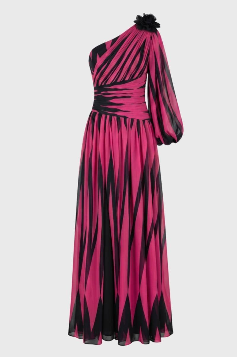 Maxi Dress Women One Shoulder Printed Long Sleeve Design - Evergreen Outfits- Women Maxi Dress