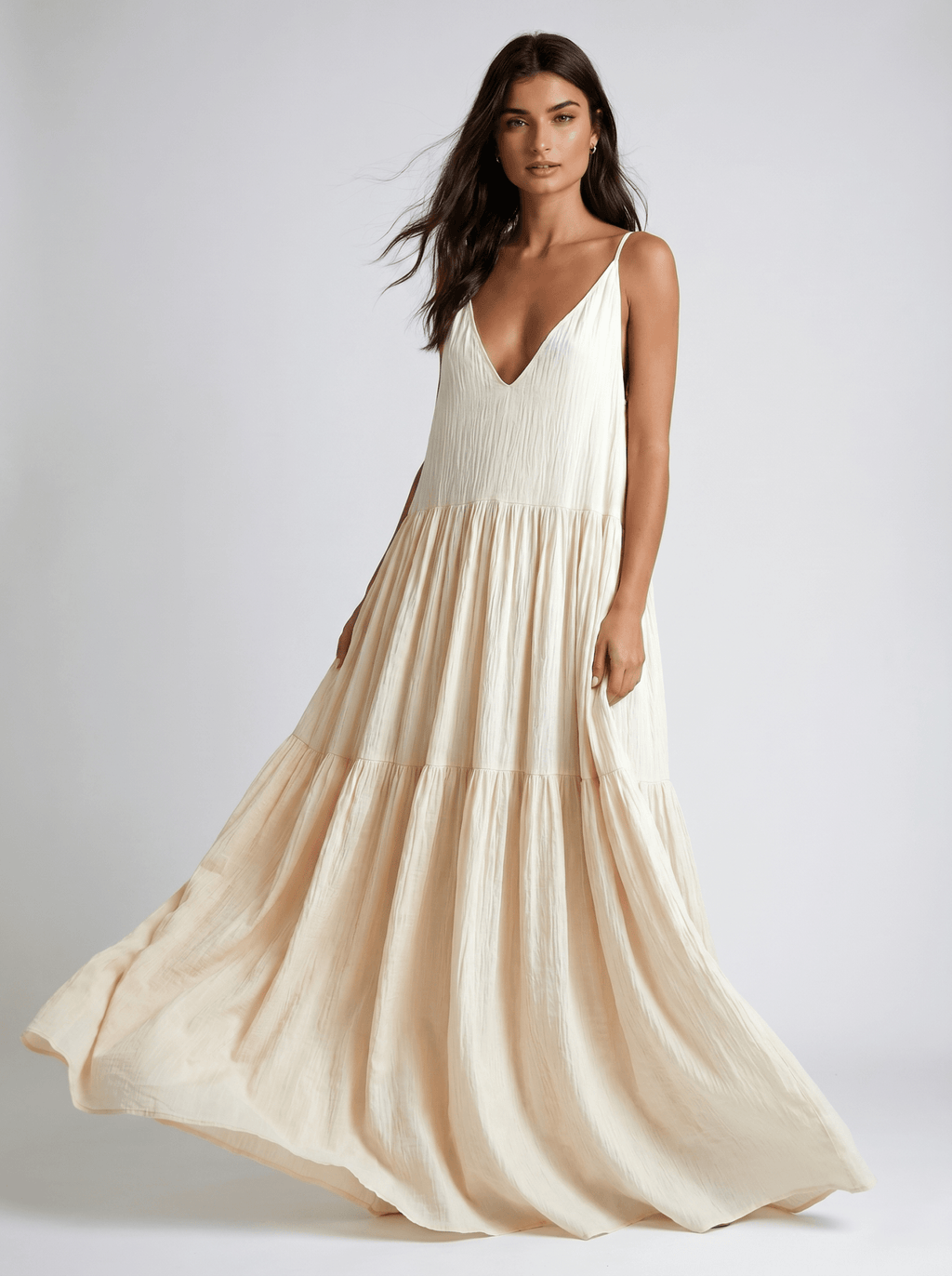 Maxi Dress Women Relaxed Fit Pleated Adjustable Straps - Evergreen Outfits - Women Maxi Dress