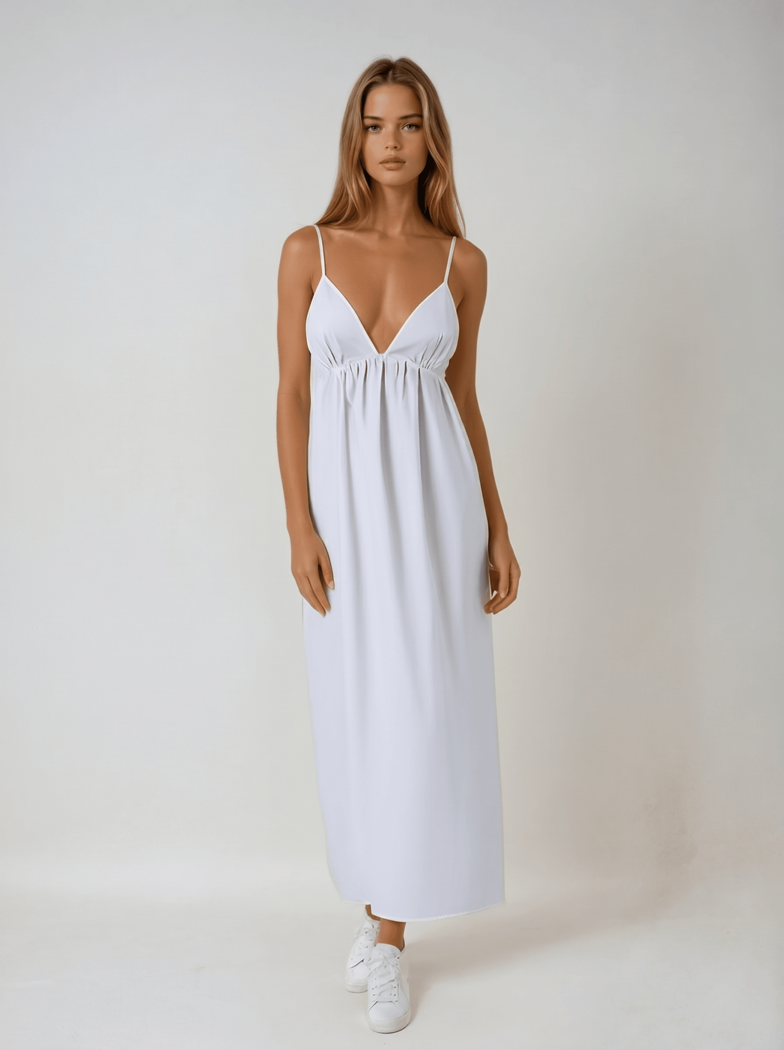 Maxi Dress Women Sleeveless V Neck Open Back Design - Evergreen Outfits - Women Maxi Dress