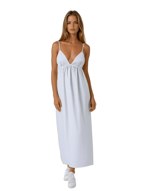 Maxi Dress Women Sleeveless V Neck Open Back Design - Evergreen Outfits - Women Maxi Dress