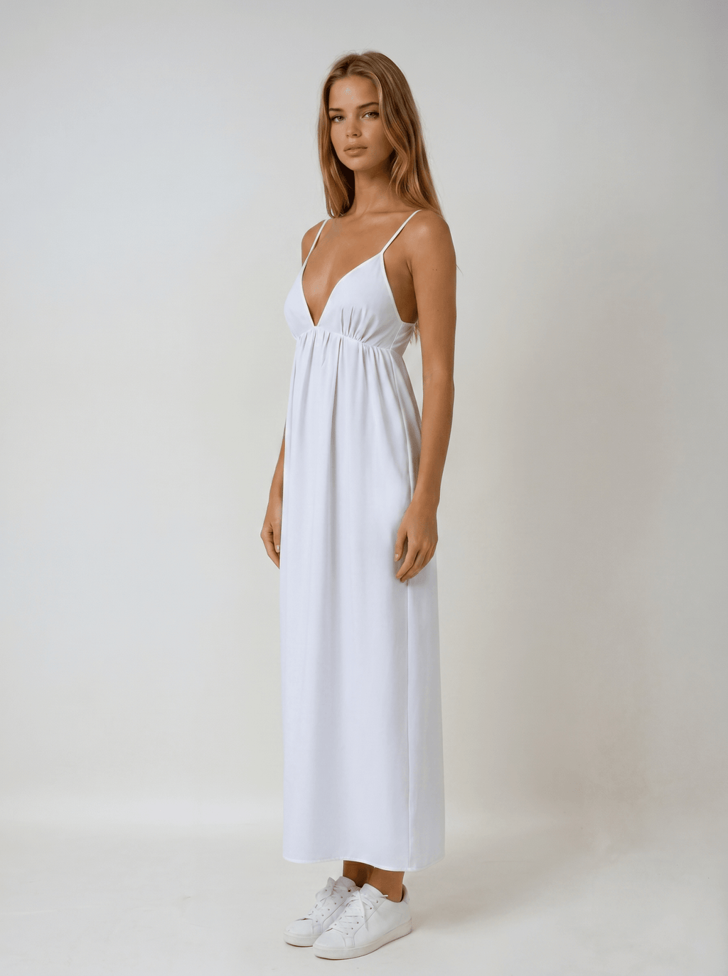 Maxi Dress Women Sleeveless V Neck Open Back Design - Evergreen Outfits - Women Maxi Dress
