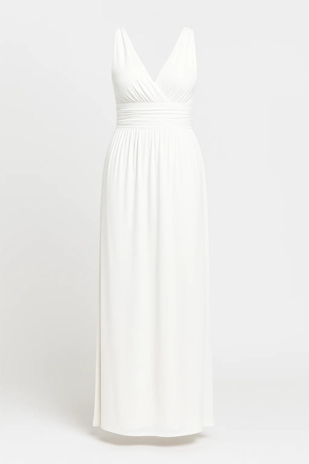 Maxi Dress Women Sleeveless V-Neck Waist Detail Design - Evergreen Outfits- Women Maxi Dress