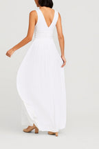 Maxi Dress Women Sleeveless V-Neck Waist Detail Design - Evergreen Outfits- Women Maxi Dress