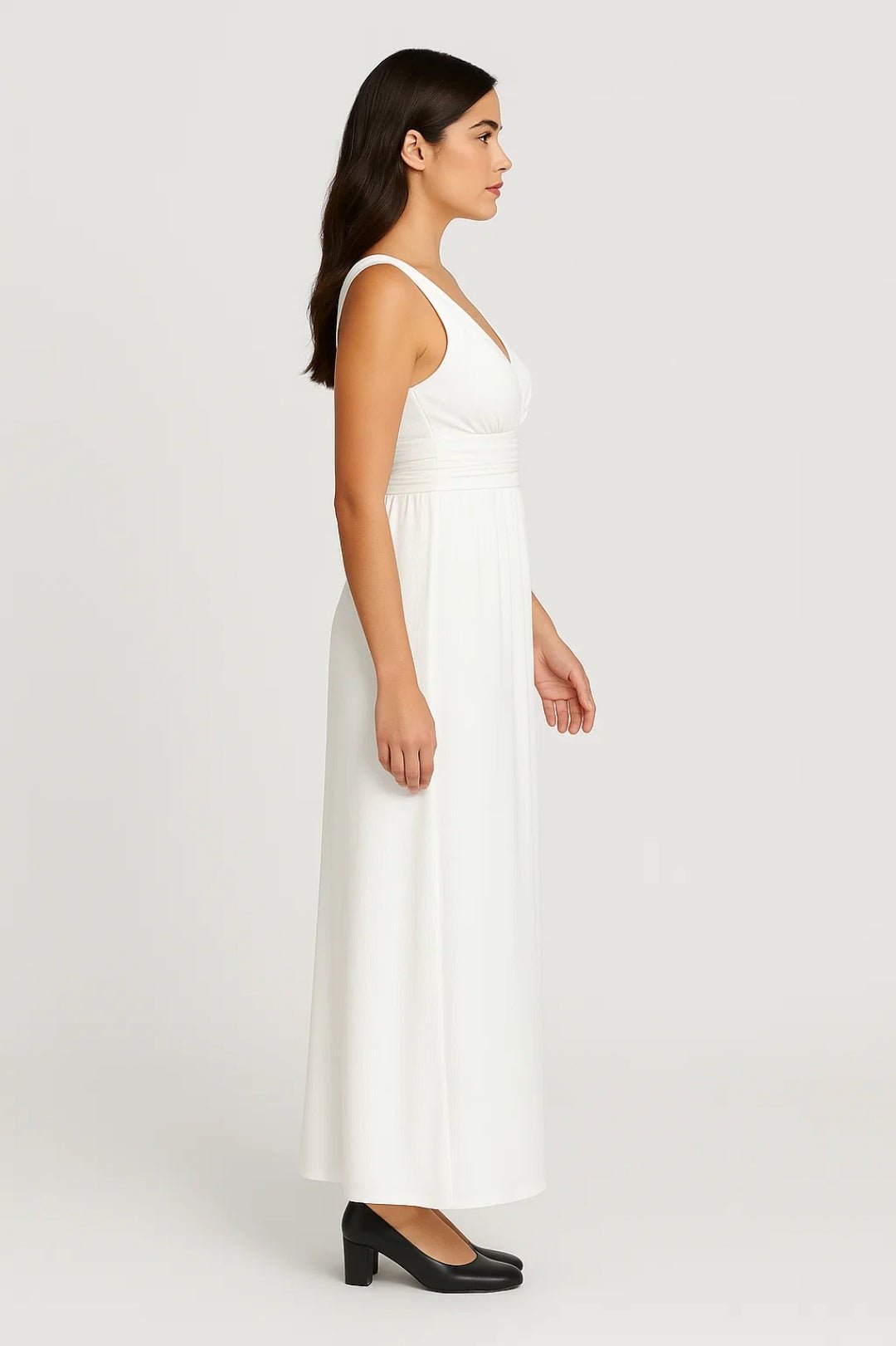 Maxi Dress Women Sleeveless V-Neck Waist Detail Design - Evergreen Outfits- Women Maxi Dress