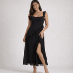 Maxi Dress Women Square Neckline With Ruffle Straps - Evergreen Outfits - Women Maxi Dress