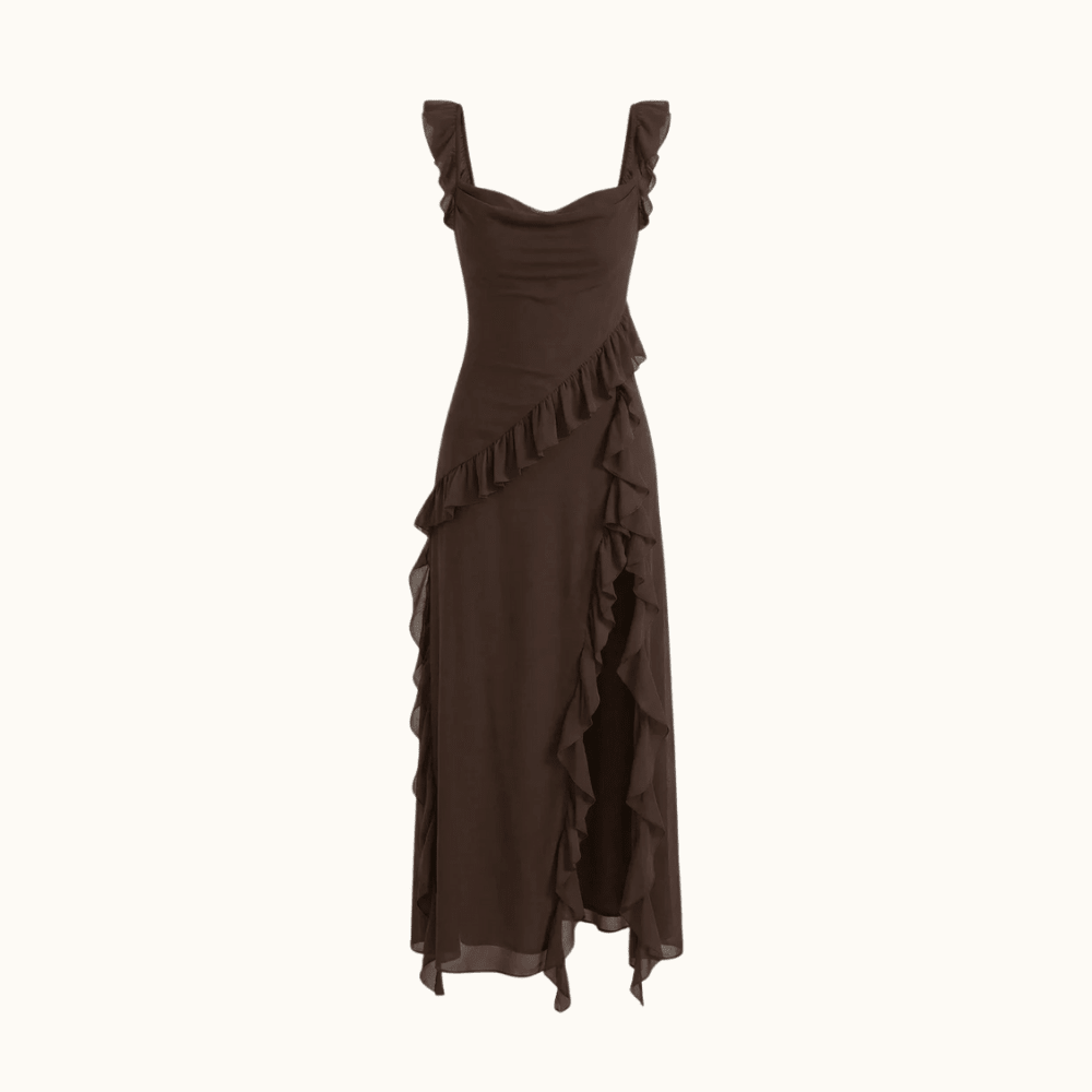 Maxi Dress Women Square Neckline With Ruffle Straps - Evergreen Outfits - Women Maxi Dress