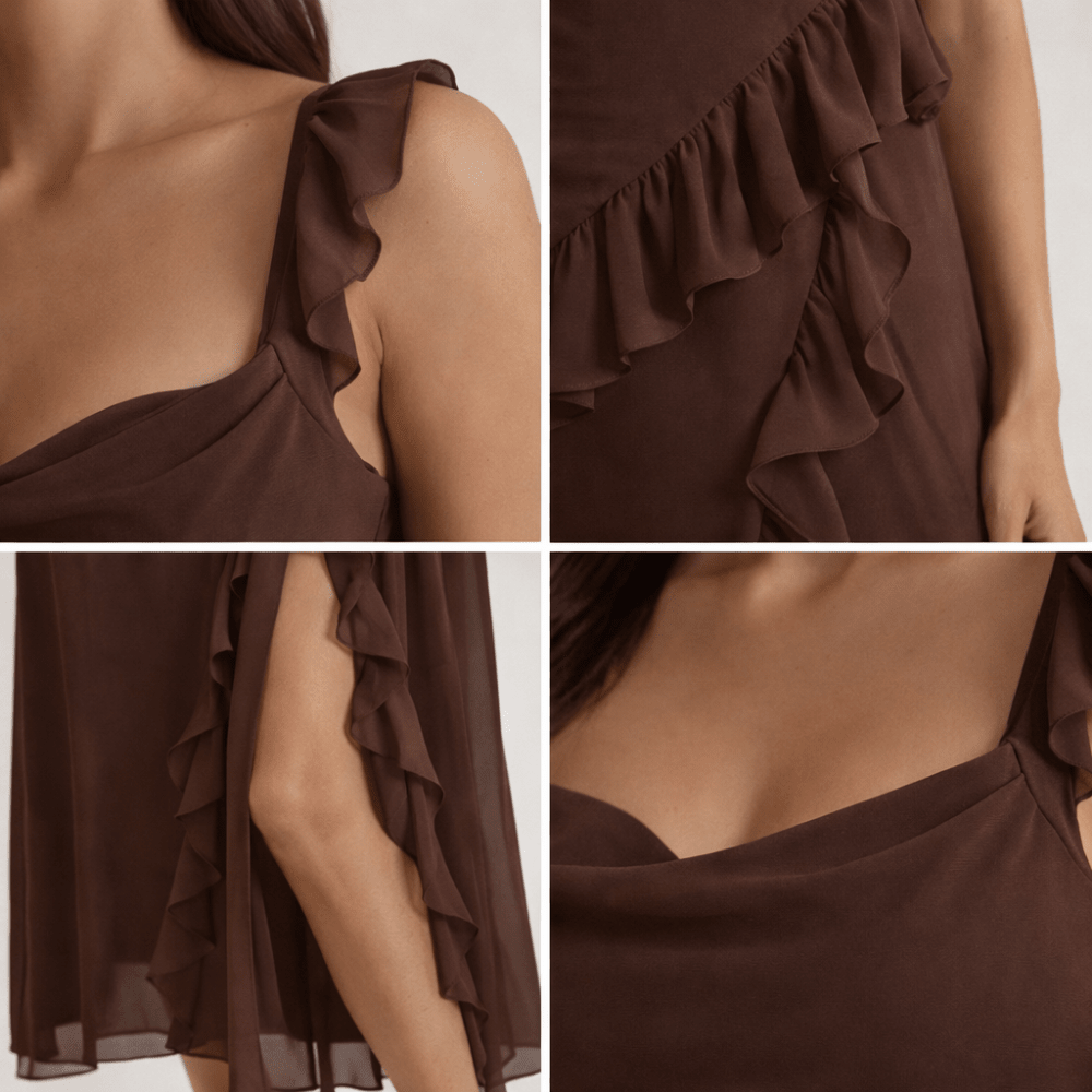 Maxi Dress Women Square Neckline With Ruffle Straps - Evergreen Outfits - Women Maxi Dress