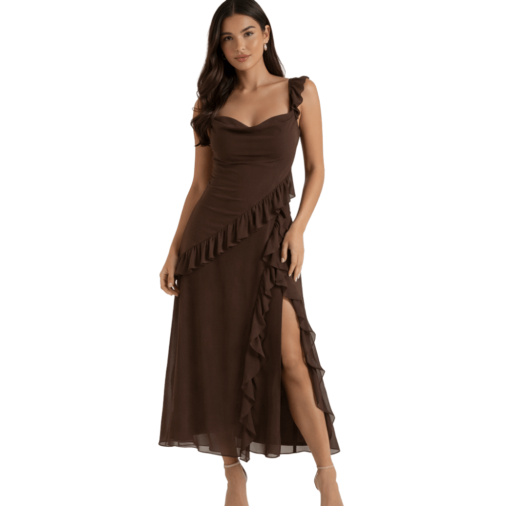 Maxi Dress Women Square Neckline With Ruffle Straps - Evergreen Outfits - Women Maxi Dress