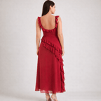 Maxi Dress Women Square Neckline With Ruffle Straps - Evergreen Outfits - Women Maxi Dress