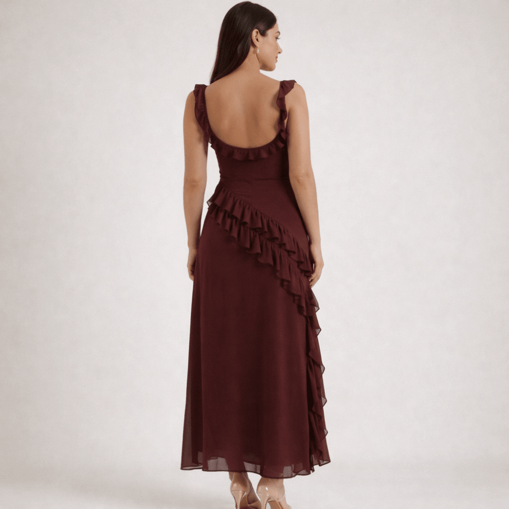 Maxi Dress Women Square Neckline With Ruffle Straps - Evergreen Outfits - Women Maxi Dress