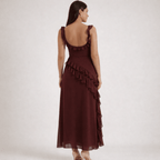 Maxi Dress Women Square Neckline With Ruffle Straps - Evergreen Outfits - Women Maxi Dress