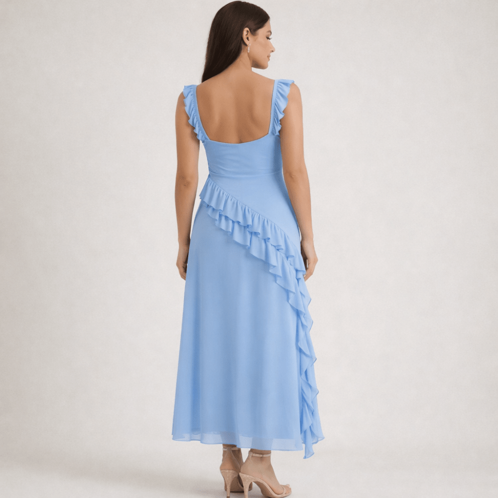 Maxi Dress Women Square Neckline With Ruffle Straps - Evergreen Outfits - Women Maxi Dress