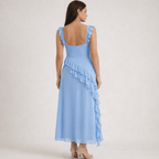 Maxi Dress Women Square Neckline With Ruffle Straps - Evergreen Outfits - Women Maxi Dress