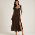 Maxi Dress Women Square Neckline With Ruffle Straps - Evergreen Outfits - Women Maxi Dress
