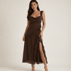 Maxi Dress Women Square Neckline With Ruffle Straps - Evergreen Outfits - Women Maxi Dress