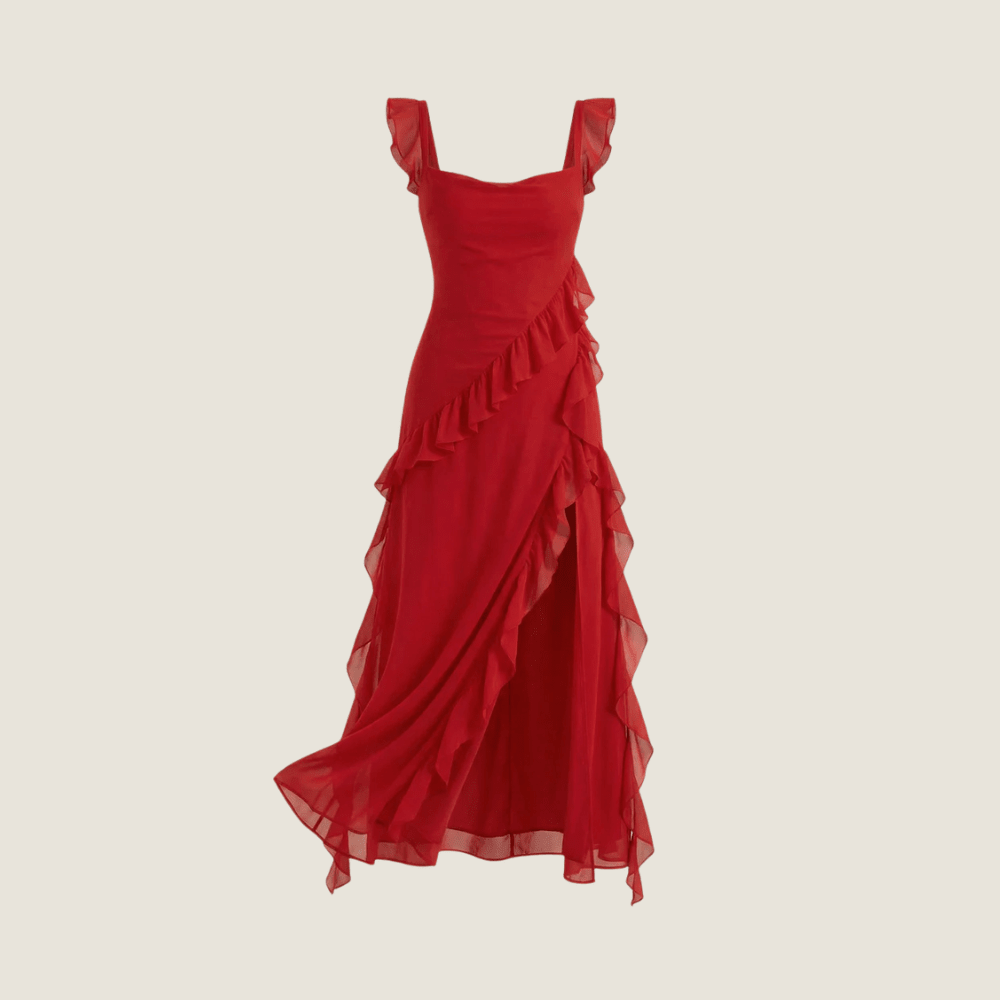 Maxi Dress Women Square Neckline With Ruffle Straps - Evergreen Outfits - Women Maxi Dress