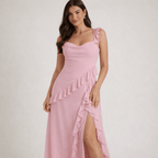 Maxi Dress Women Square Neckline With Ruffle Straps - Evergreen Outfits - Women Maxi Dress