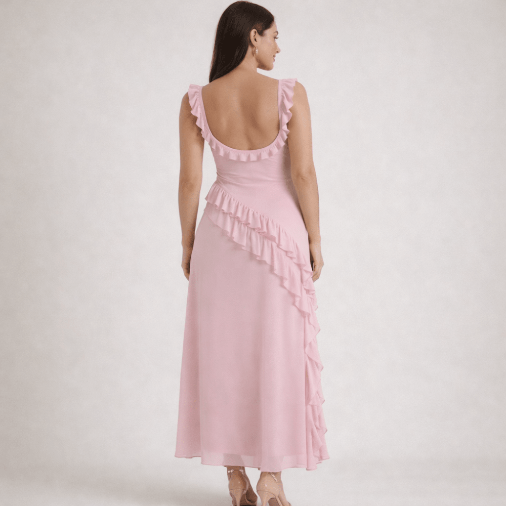 Maxi Dress Women Square Neckline With Ruffle Straps - Evergreen Outfits - Women Maxi Dress