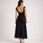 Maxi Dress Women Square Neckline With Ruffle Straps - Evergreen Outfits - Women Maxi Dress