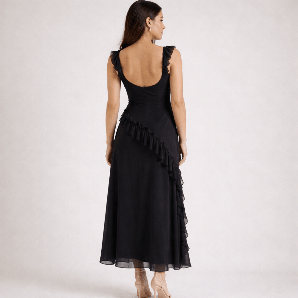 Maxi Dress Women Square Neckline With Ruffle Straps - Evergreen Outfits - Women Maxi Dress