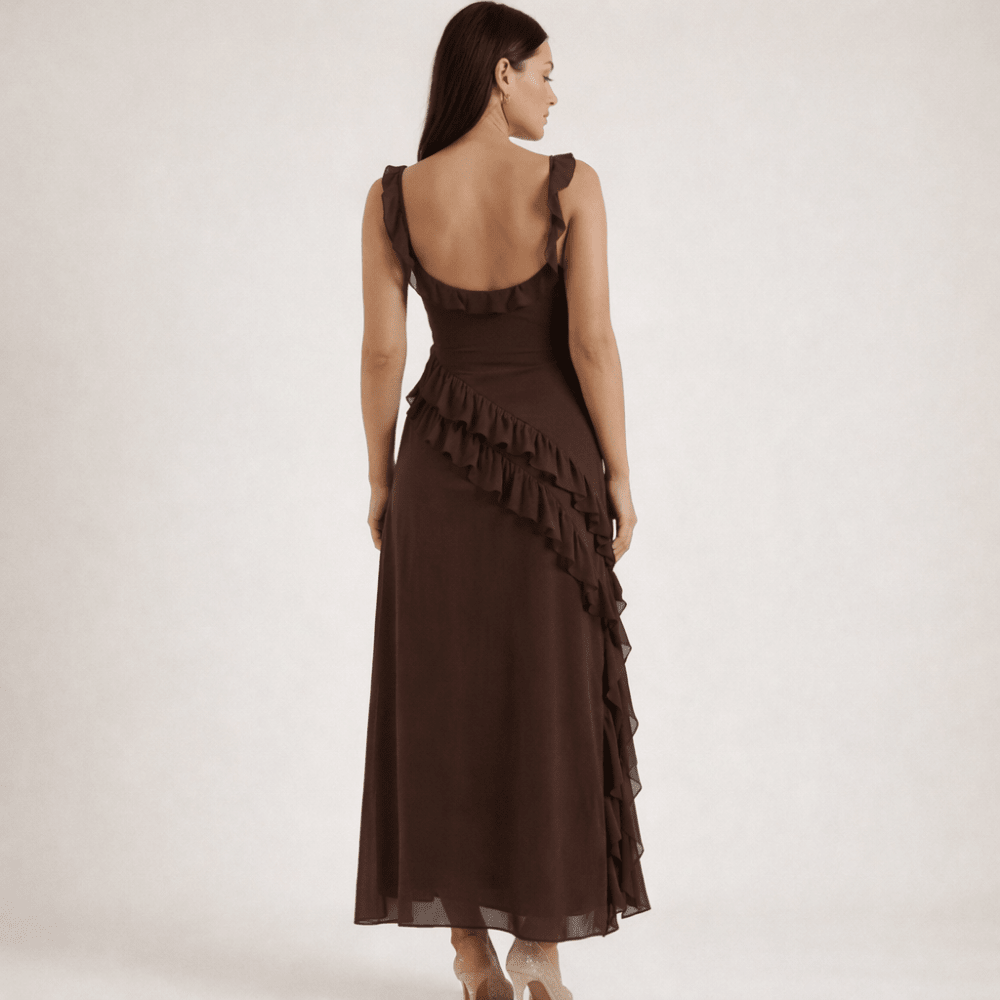 Maxi Dress Women Square Neckline With Ruffle Straps - Evergreen Outfits - Women Maxi Dress
