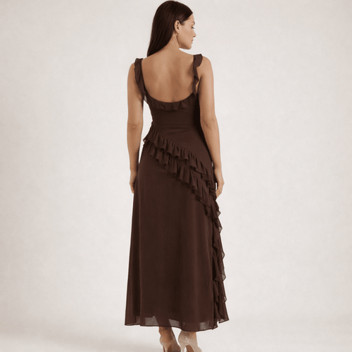 Maxi Dress Women Square Neckline With Ruffle Straps - Evergreen Outfits - Women Maxi Dress