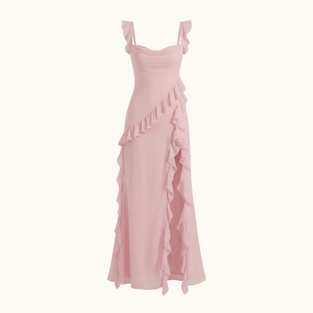 Maxi Dress Women Square Neckline With Ruffle Straps - Evergreen Outfits - Women Maxi Dress