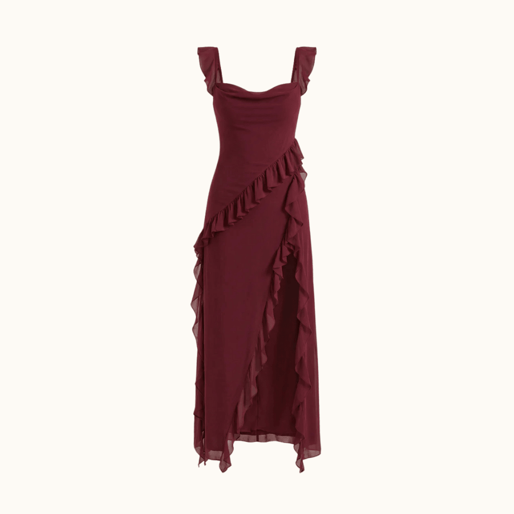 Maxi Dress Women Square Neckline With Ruffle Straps - Evergreen Outfits - Women Maxi Dress