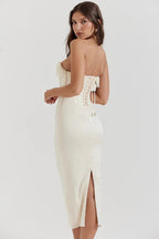 Maxi Dress Women Strapless Neckline Corset Detail - Evergreen Outfits - Women Maxi Dress