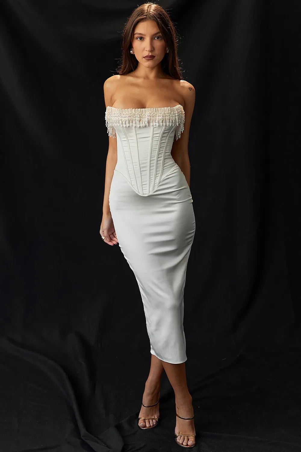 Maxi Dress Women Strapless Neckline Corset Detail - Evergreen Outfits - Women Maxi Dress