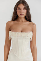 Maxi Dress Women Strapless Neckline Corset Detail - Evergreen Outfits - Women Maxi Dress