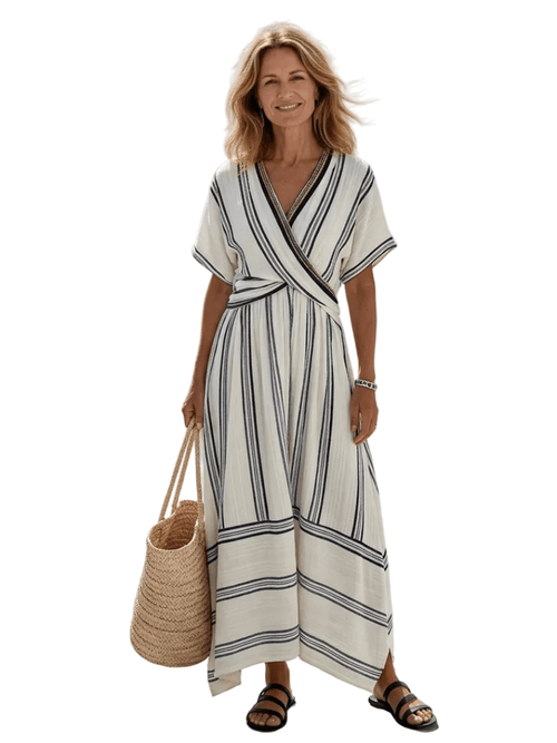 Maxi Wrap Dress Women V-Neck Flutter Sleeve Tie Detail - Evergreen Outfits- Women Maxi Dress