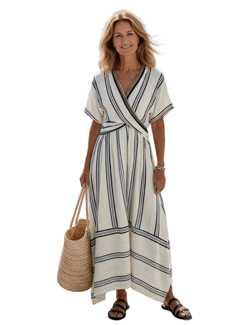 Maxi Wrap Dress Women V-Neck Flutter Sleeve Tie Detail - Evergreen Outfits- Women Maxi Dress