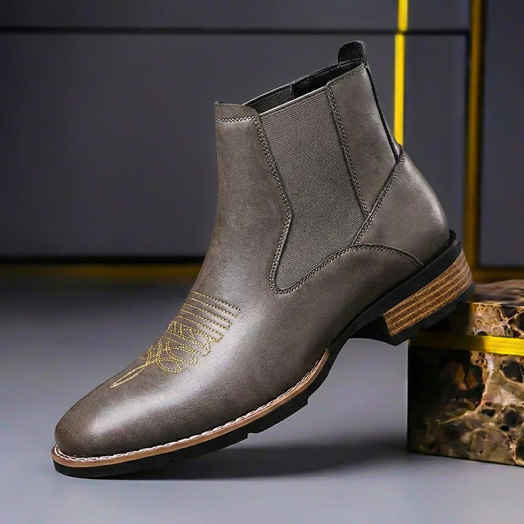 Men Boots | Chelsea Silhouette with Embroidered Toe Cap - Evergreen Outfits- Boots