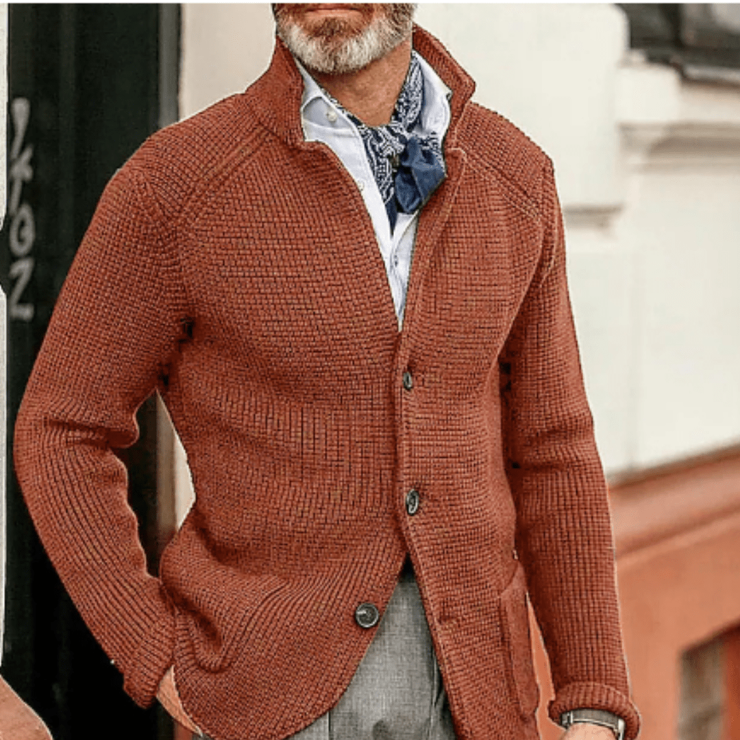 Men Cardigan | Button Front Ribbed Knit Full Length Fit - Evergreen Outfits- Cardigans