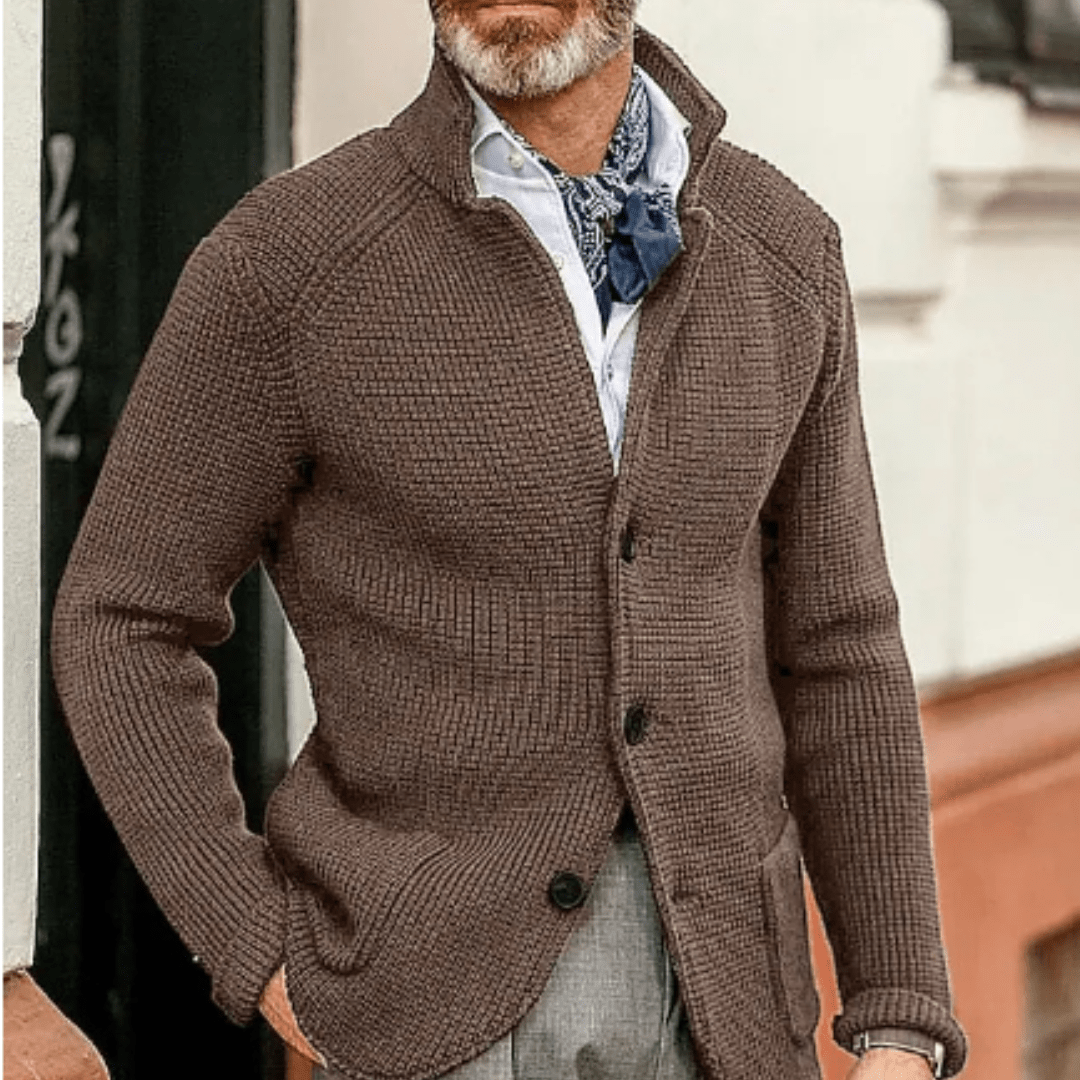Men Cardigan | Button Front Ribbed Knit Full Length Fit - Evergreen Outfits- Cardigans