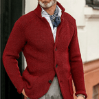 Men Cardigan | Button Front Ribbed Knit Full Length Fit - Evergreen Outfits- Cardigans