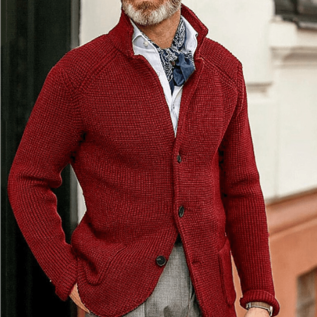Men Cardigan | Button Front Ribbed Knit Full Length Fit - Evergreen Outfits- Cardigans