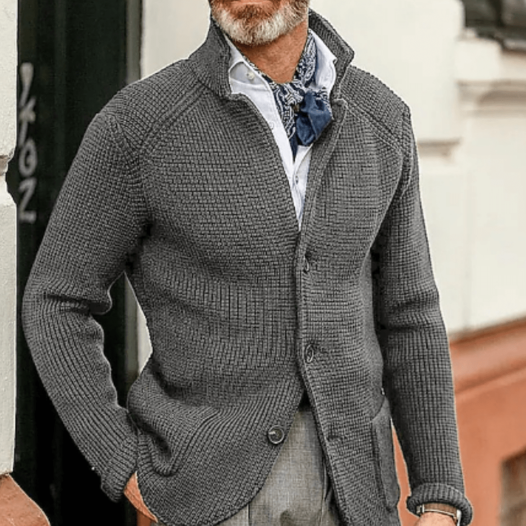 Men Cardigan | Button Front Ribbed Knit Full Length Fit - Evergreen Outfits- Cardigans