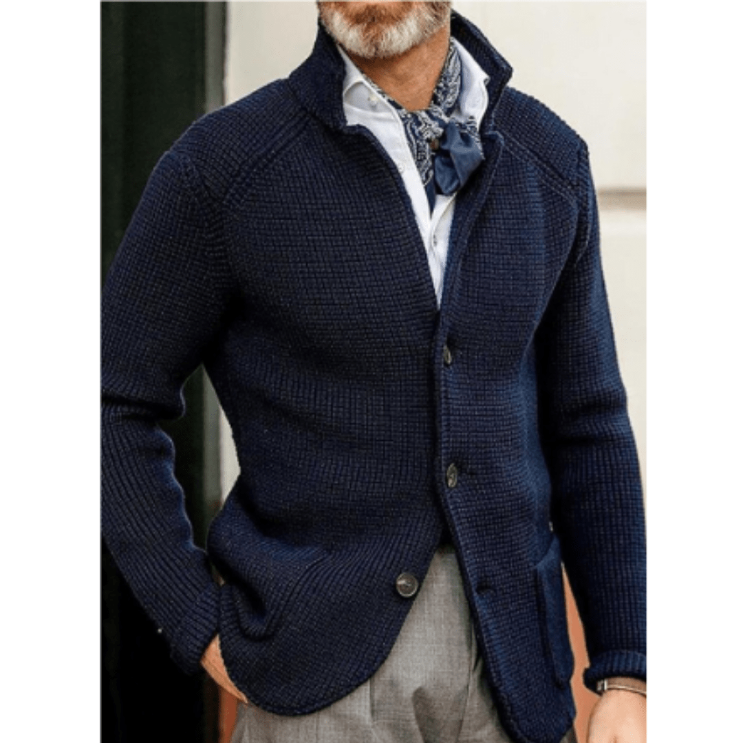 Men Cardigan | Button Front Ribbed Knit Full Length Fit - Evergreen Outfits- Cardigans