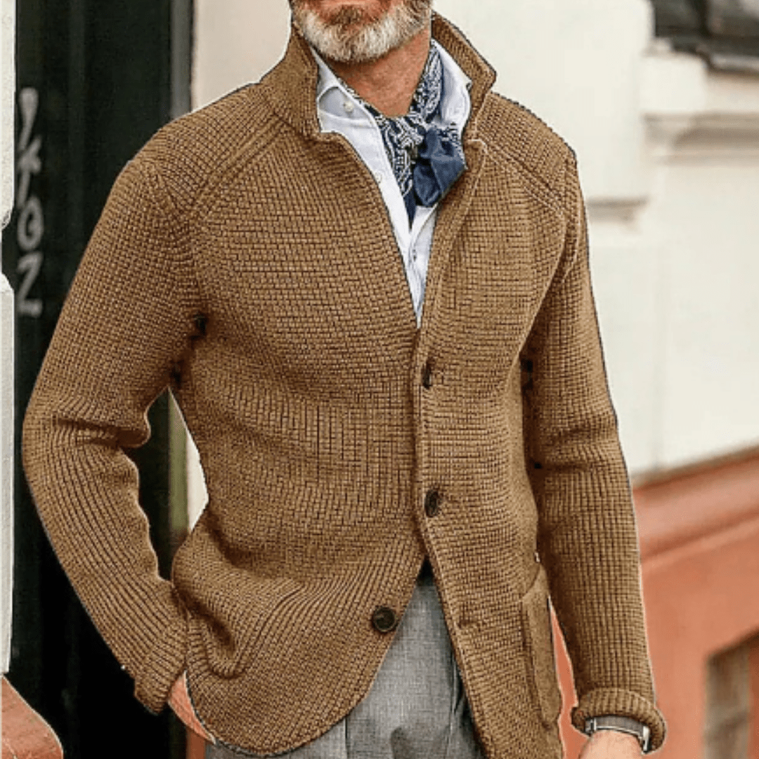 Men Cardigan | Button Front Ribbed Knit Full Length Fit - Evergreen Outfits- Cardigans