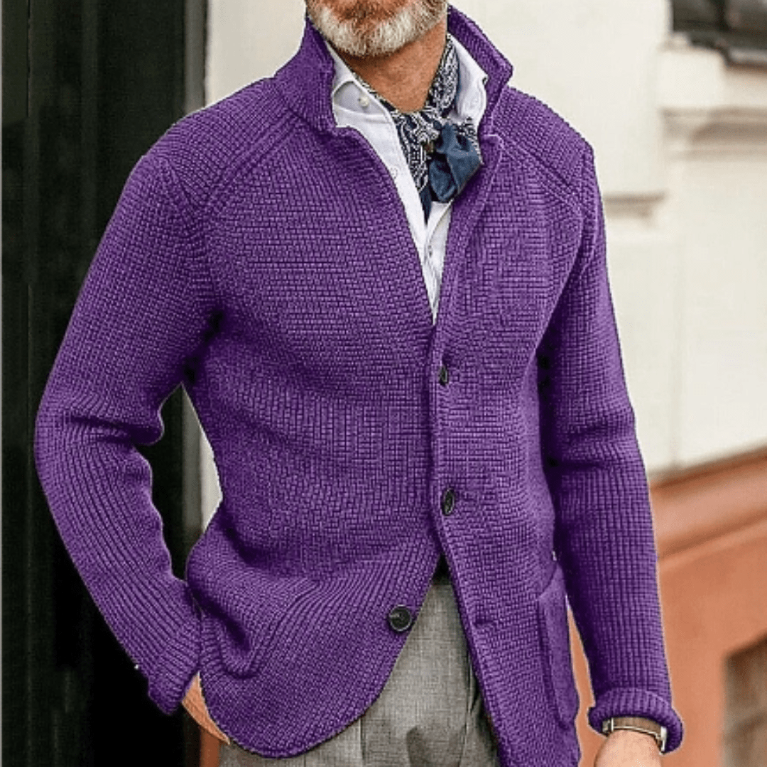 Men Cardigan | Button Front Ribbed Knit Full Length Fit - Evergreen Outfits- Cardigans