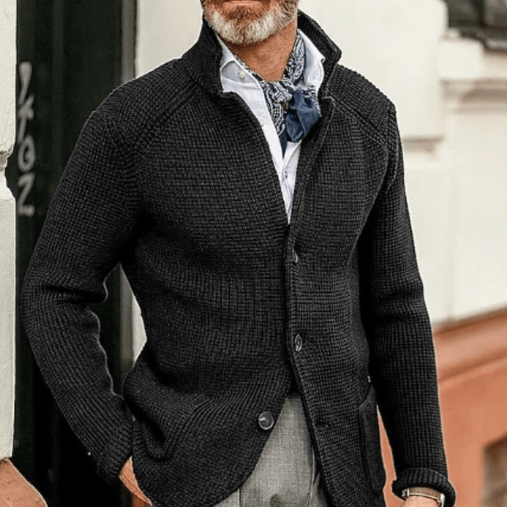 Men Cardigan | Button Front Ribbed Knit Full Length Fit - Evergreen Outfits- Cardigans