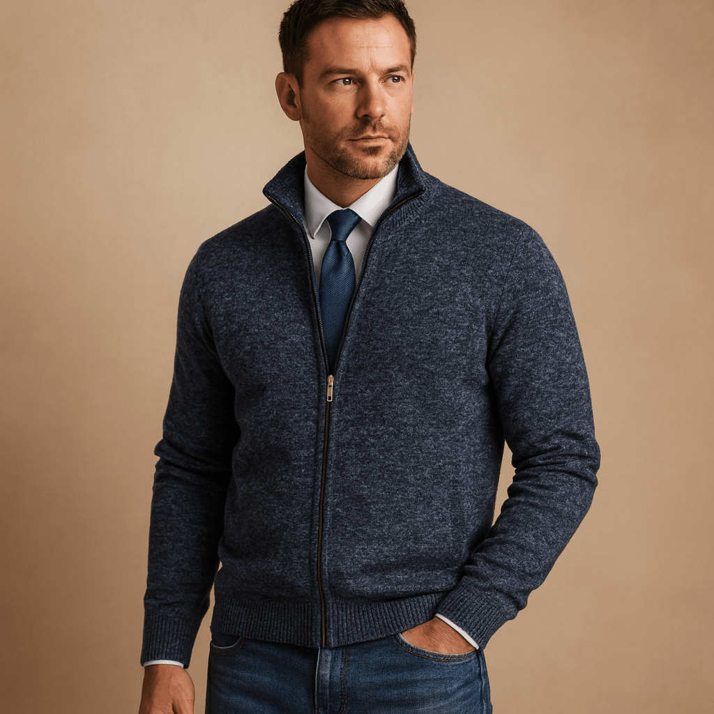Men Cardigan | Full-Zip Loose Fit with Long Sleeves - Evergreen Outfits- Cardigans