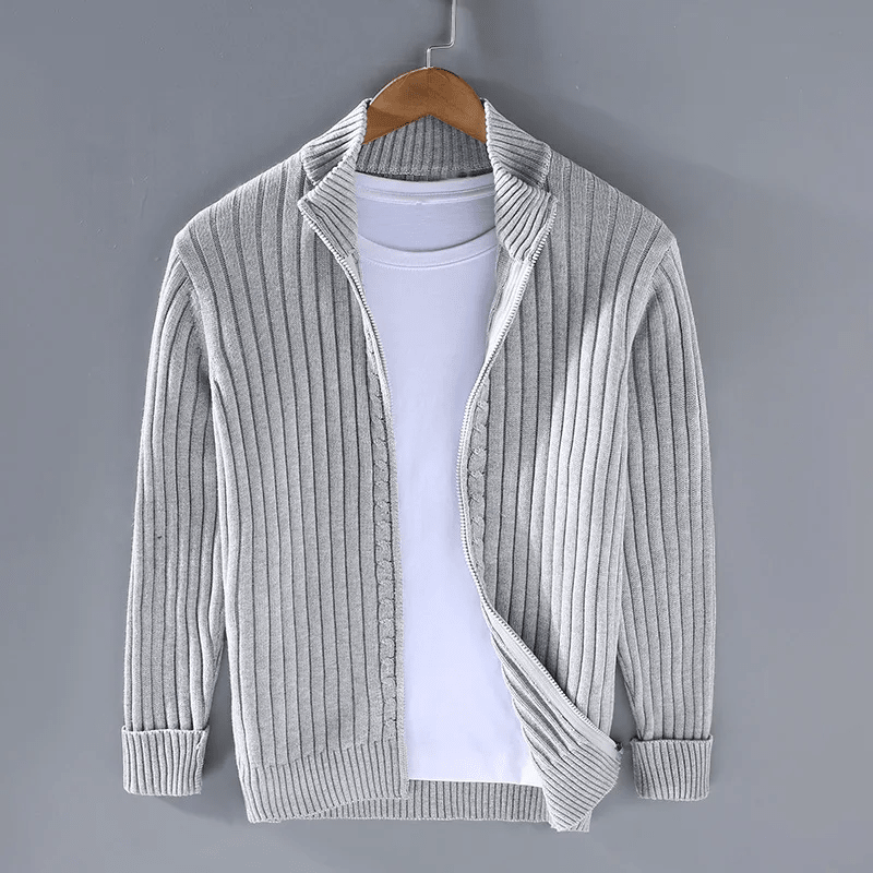Men Cardigan | Full-Zip Relaxed Fit with Stand Collar - Evergreen Outfits- Cardigans