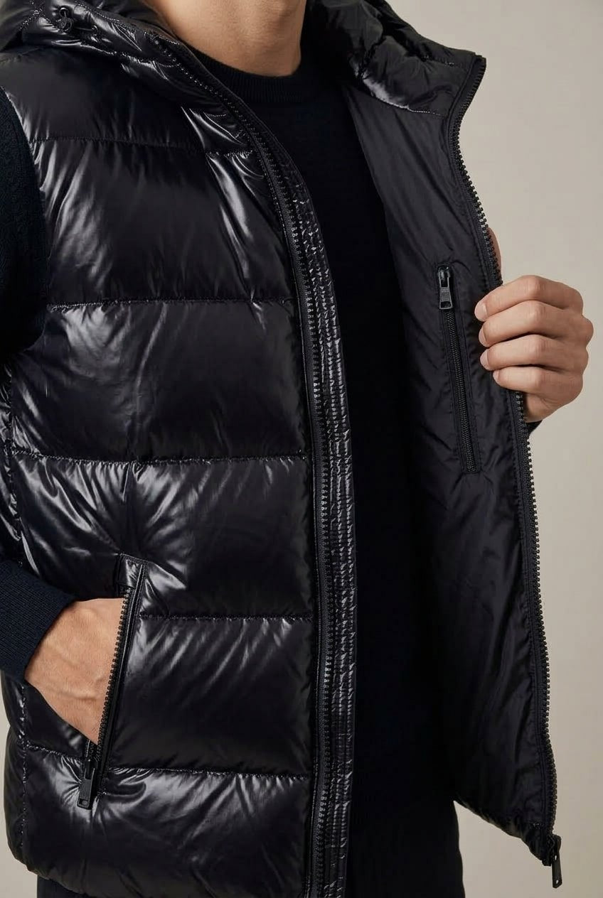 Men Cardigan | Hooded Quilted Vest with Zip Front Closure - Evergreen Outfits- Cardigans